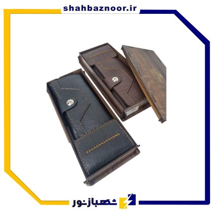 ست دو تیکه چرم جعبه دار کیف پول و جا کارتی
