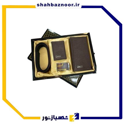 ست کادویی کیف پول و کمربند مردانه گوچی چرم صنعتی